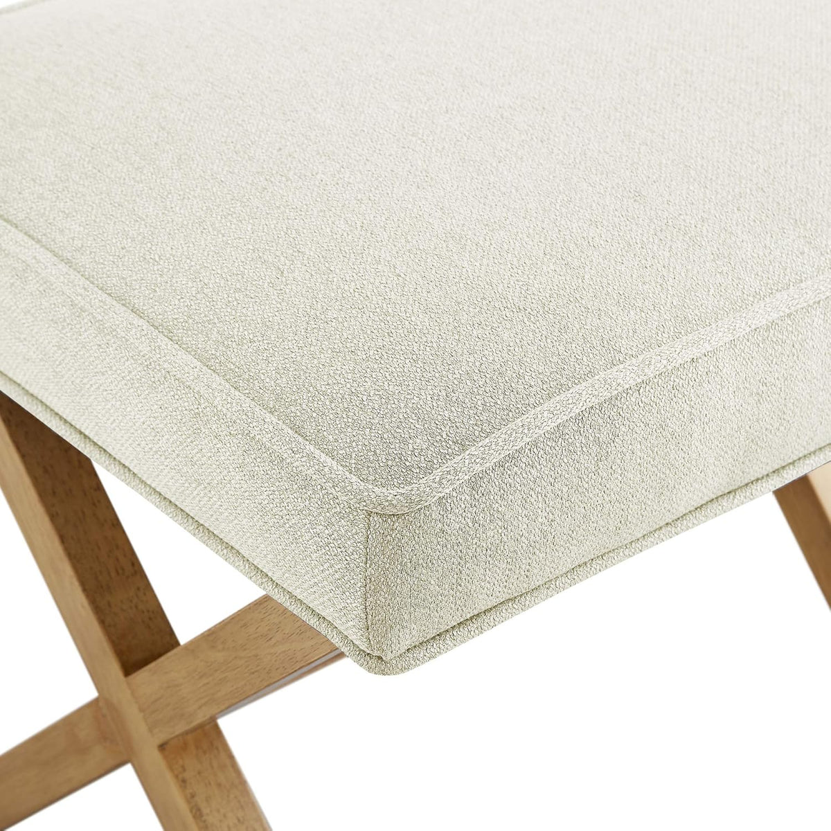 Amazon Basics Small Ottoman Foot Rest, Mid-Century Modern X Square Polyester Foot Stool, Linen