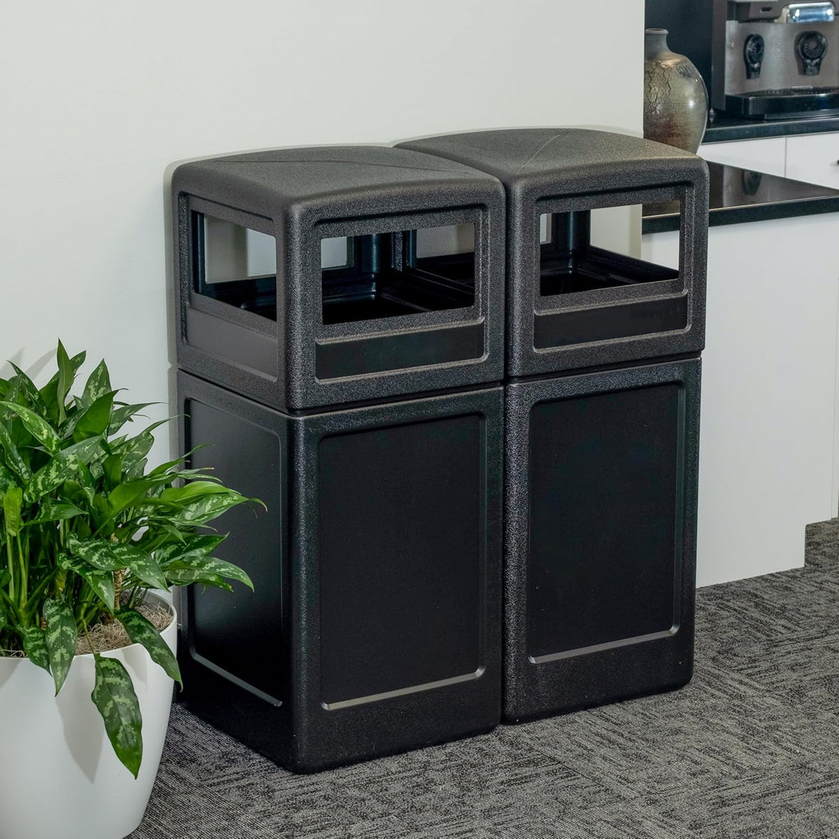 Commercial Zone-73290199 PolyTec 42 Gallon Square Waste Container with Dome Lid Color: Black