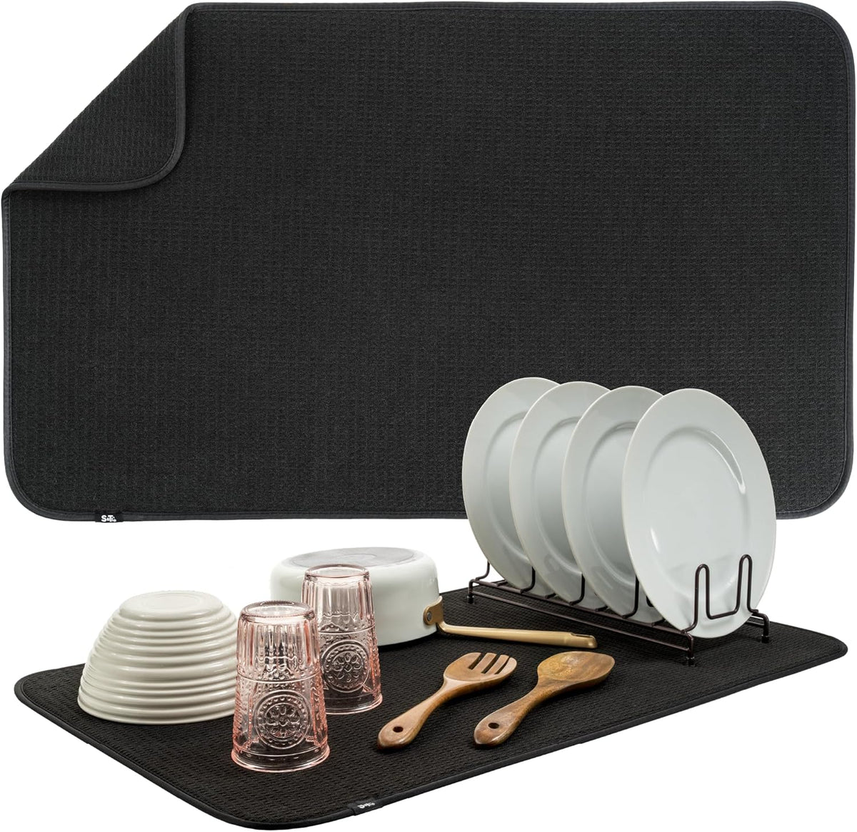 S&T INC. Dish Drying Mat Jumbo, 18” x 30”, Absorbent Microfiber Kitchen Counter Mat, Dish Drying
