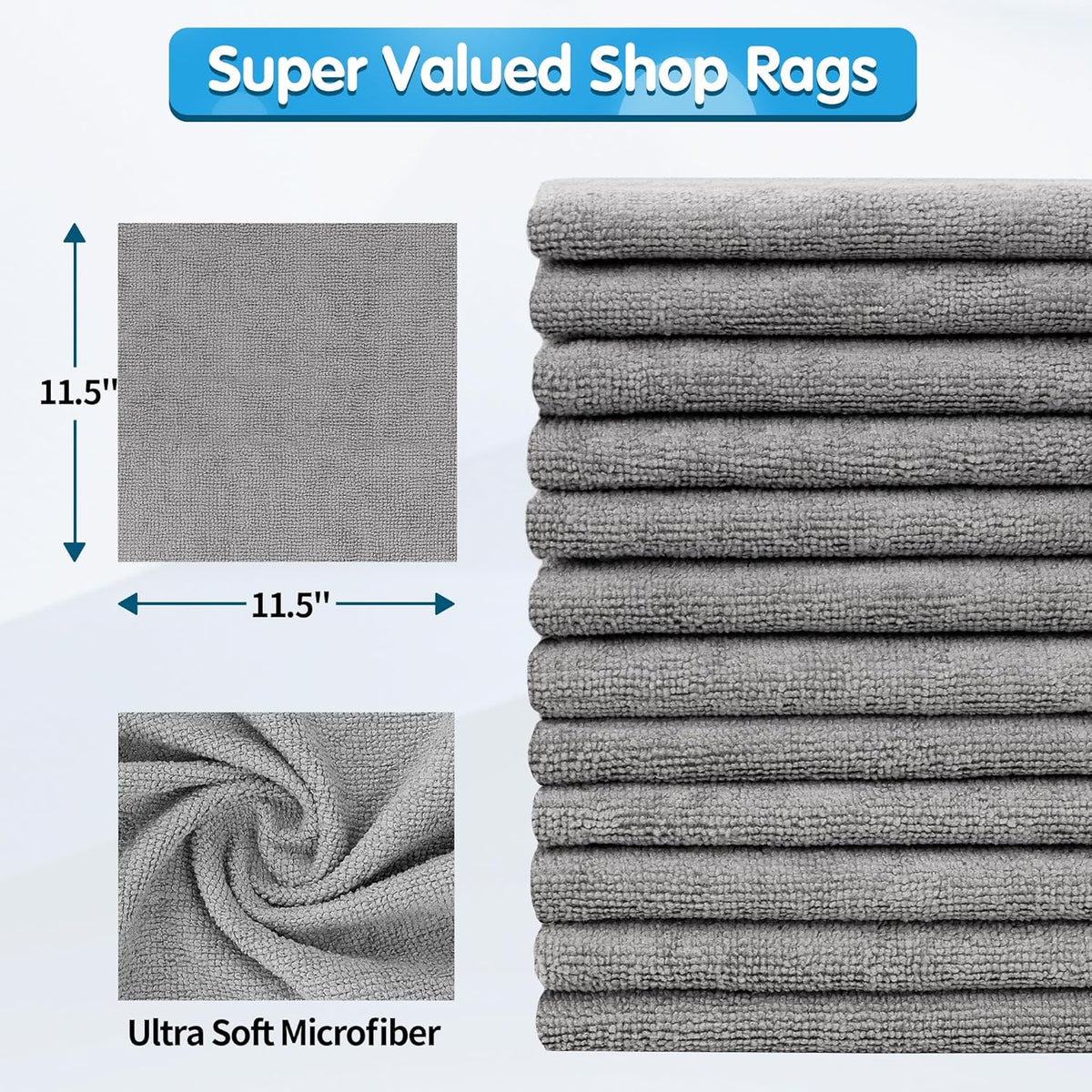 FIXSMITH Shop Towels, Pack of 100, Grey Microfiber Cleaning Cloth Bulk, Microfiber Towels for Cars