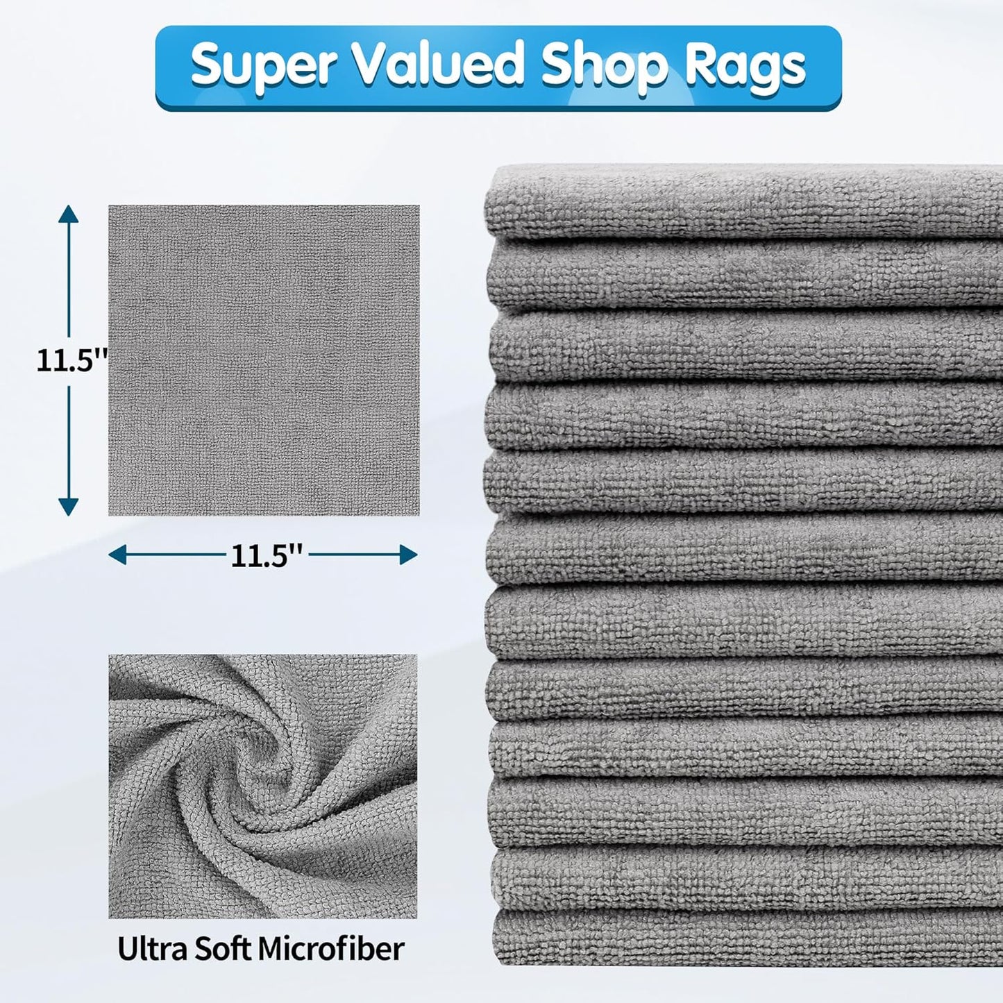 FIXSMITH Shop Towels, Pack of 150, Grey Microfiber Cleaning Cloth Bulk, Microfiber Towels for Cars