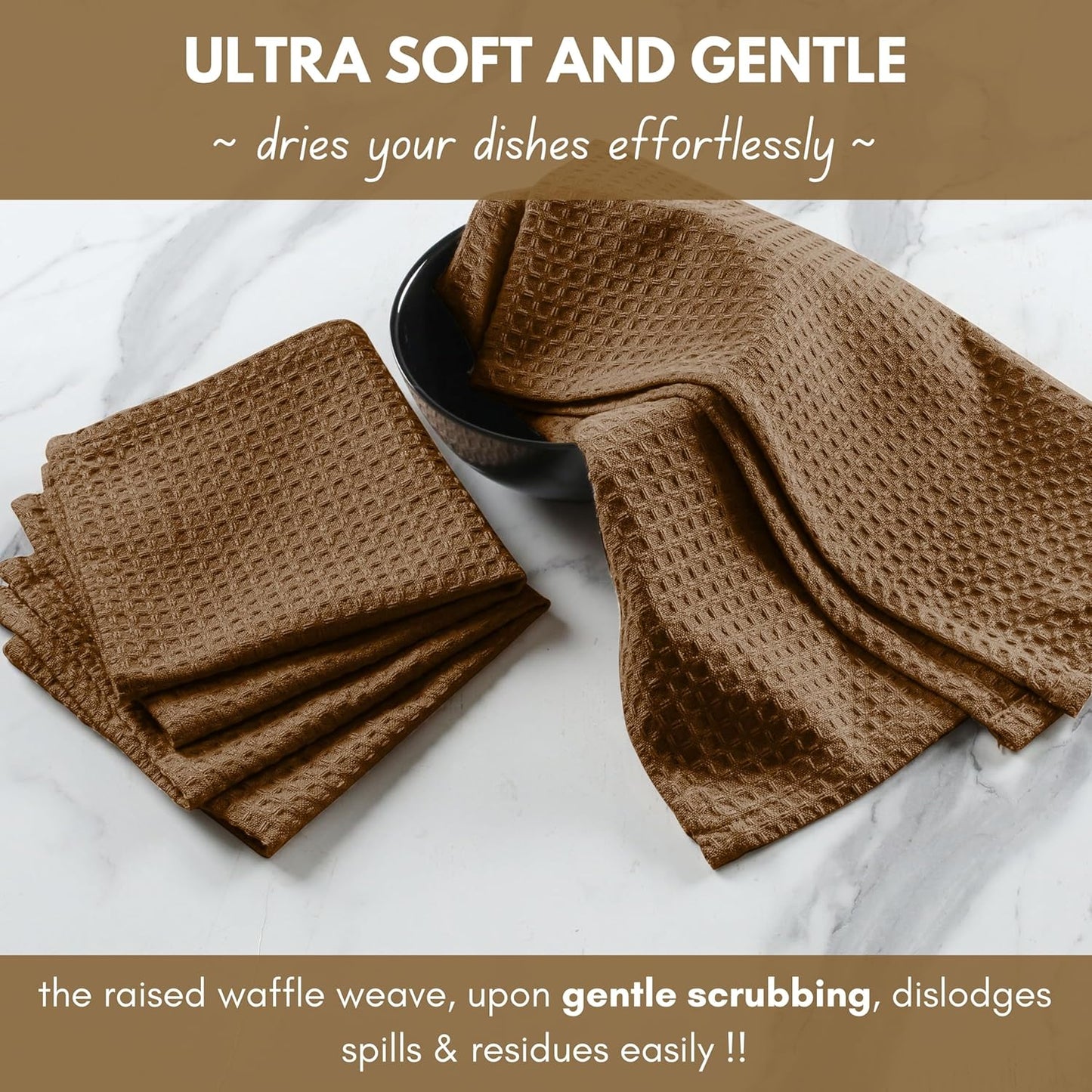 Native Fab Waffle Weave Dish Towels 12 Pack 100% Cotton, 16x26 Inches, Super Absorbent, Quick Dry