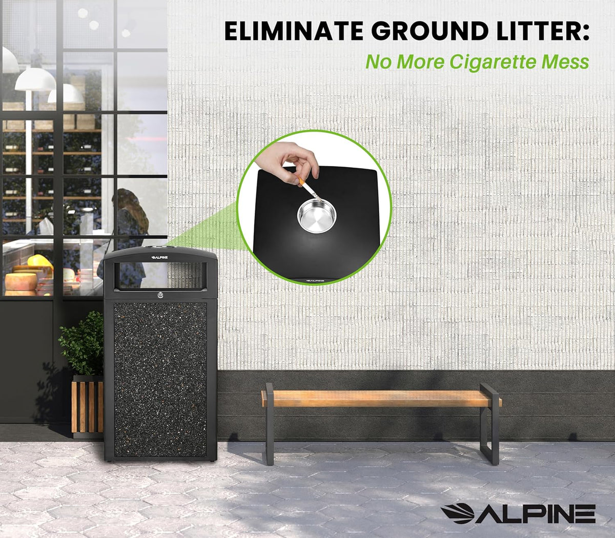 Alpine Outdoor Commercial Trash Can with Lid - 40 Gallon Heavy Duty Metal Garbage Can with