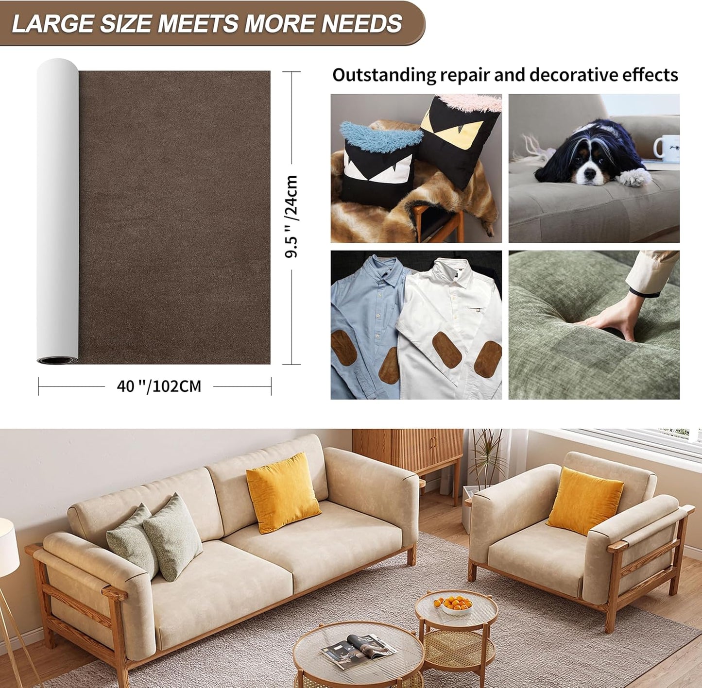 Azobur Sofa Fabric Repair Patch, Oversized Microfiber Patch，Self Adhesive Fabric Sofa Patch Repair