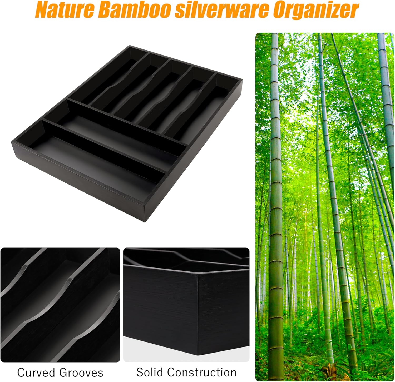 Bellsal Bamboo Silverware Drawer Organizer, Utensil Kitchen Drawer Organizer, Utensil Holder