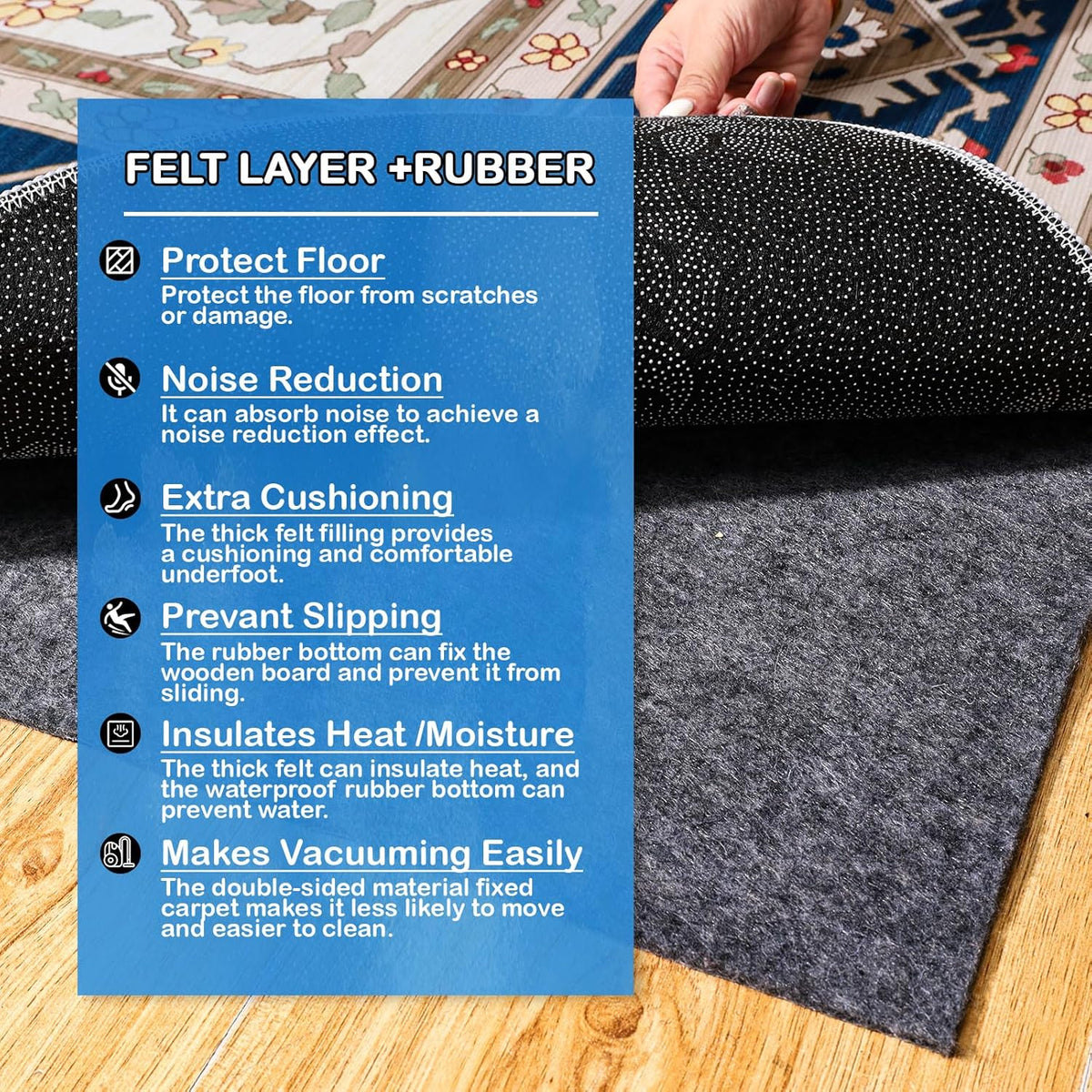 Non-Slip Rug Pads 1/4” Thick, 7x9Ft Waterproof Rugs Non Skid Rug Pad for All Floors and Finishes