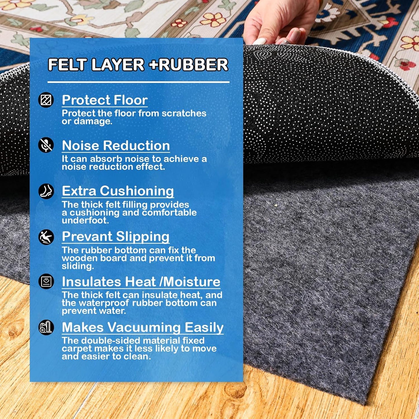 Non-Slip Rug Pads 1/4” Thick, 3x5Ft Waterproof Rugs Non Skid Rug Pad for All Floors and Finishes