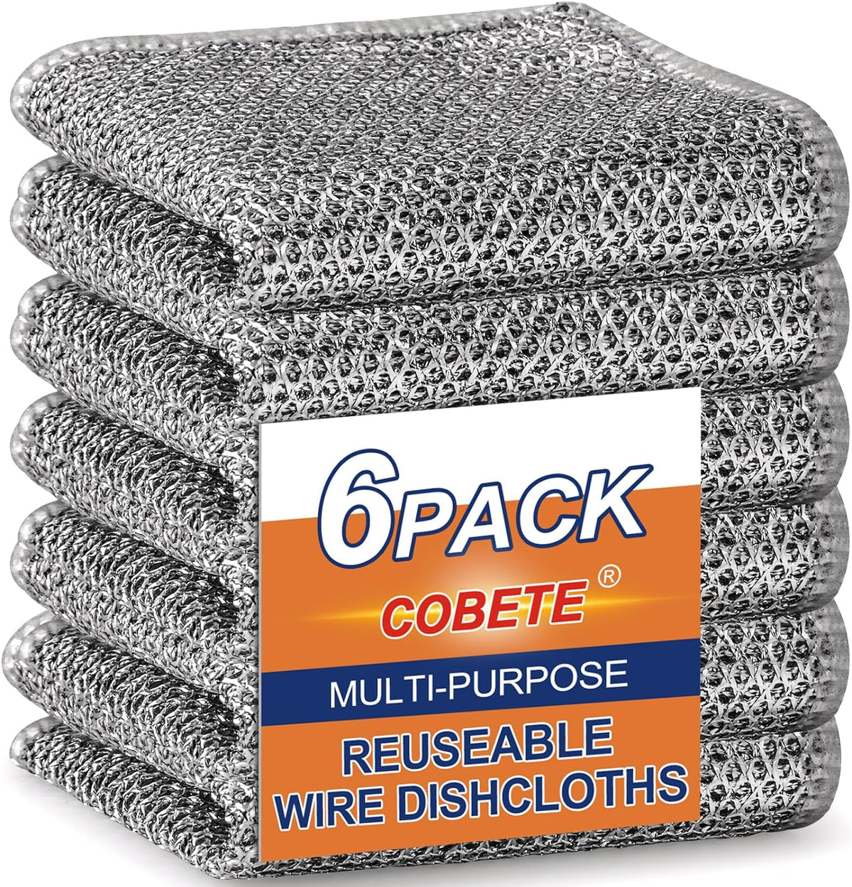 COBETE Non Scratch Wire Dishcloth,Double-Layer Wire Dishwashing Rags for Wet and Dry,Wire Miracle