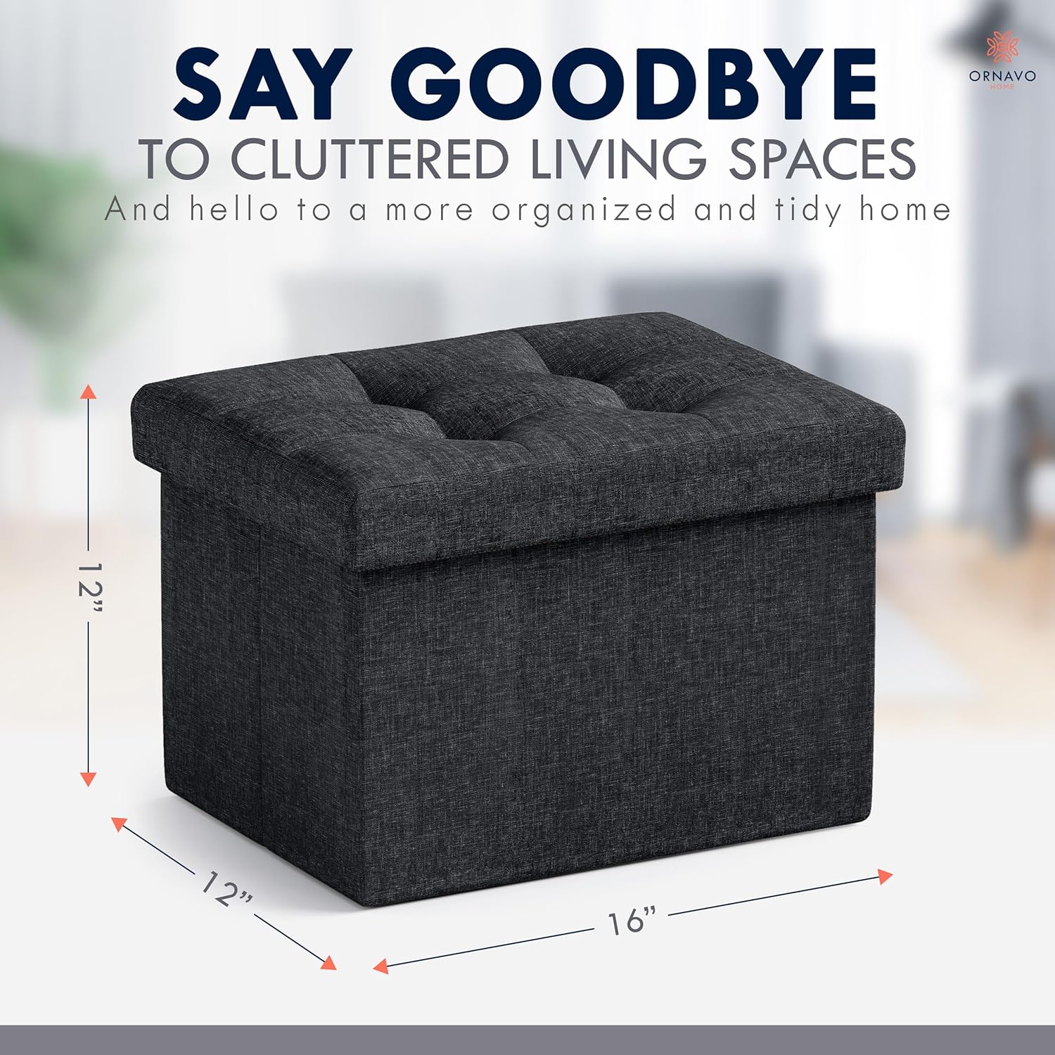 Ornavo Home Small Storage Ottoman Foldable Collapsible Rectangle Linen Ottoman Foot Rest Stool