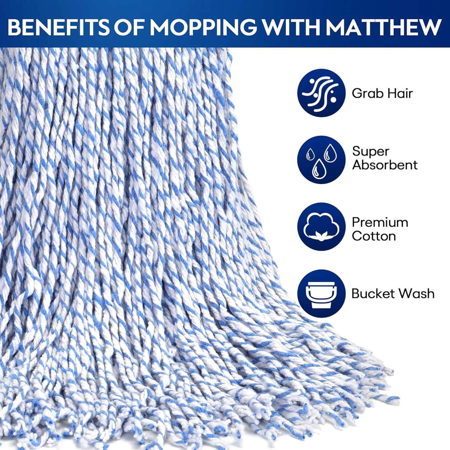 Matthew Cleaning Looped-Open Cotton Wet Mop 1.25'' Universal Headband Heavy Duty Commercial Mop
