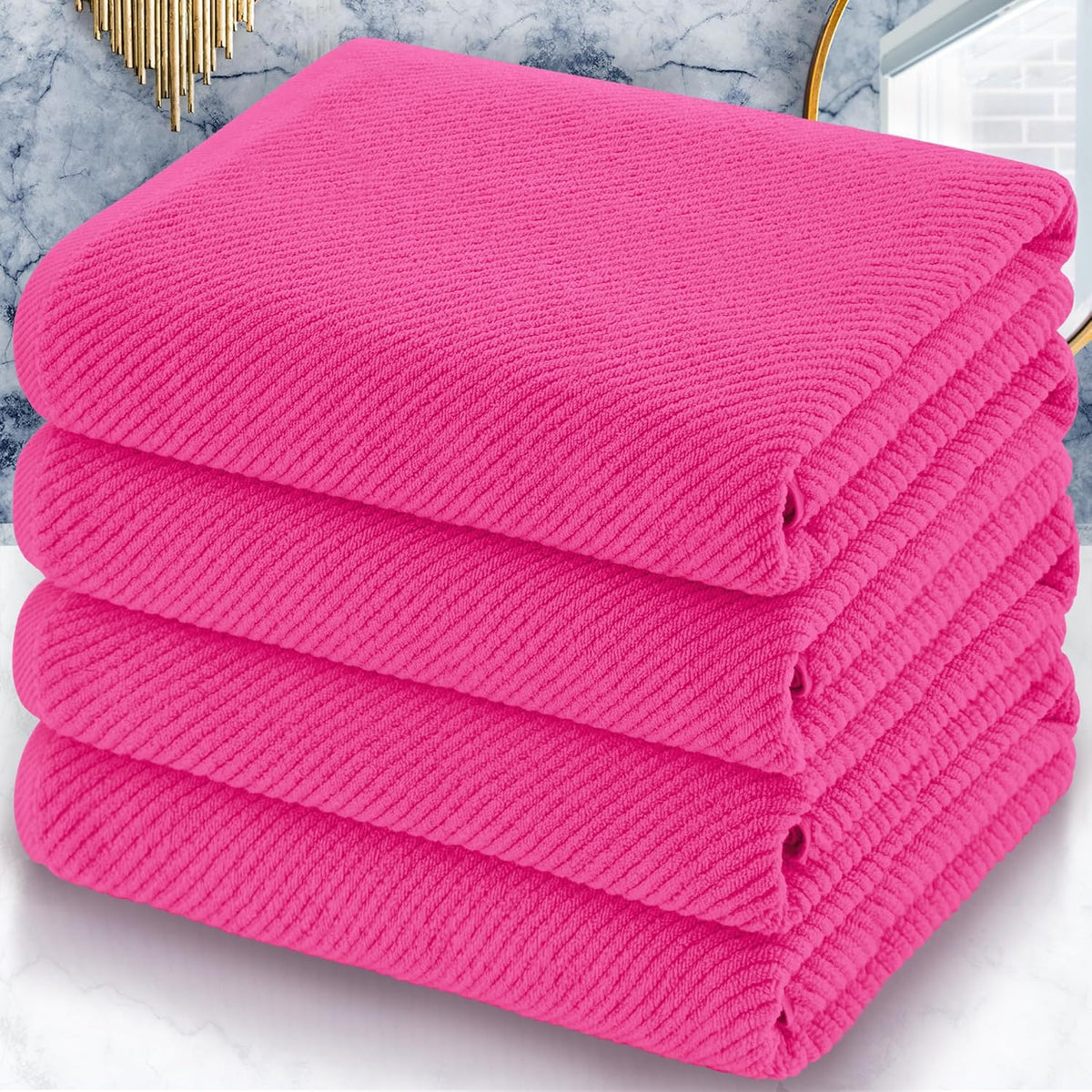 Hot Pink Bath Towels (4PC Large, 30"x56") - 100% Cotton | Quick Dry | Light Weight | Thick | Soft |