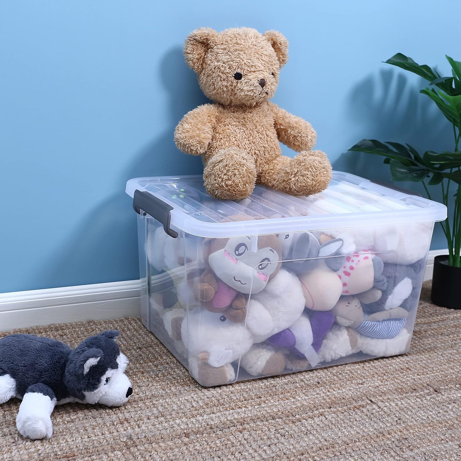 Citylife 44.4 QT Plastic Storage Bins with Latching Lids Stackable Storage Containers for