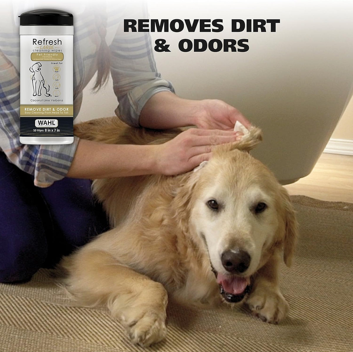 Wahl USA Pet Refresh Cleaning Wipes for All Dog Breeds - Use on Ears, Nose, Paws, Bottom, &
