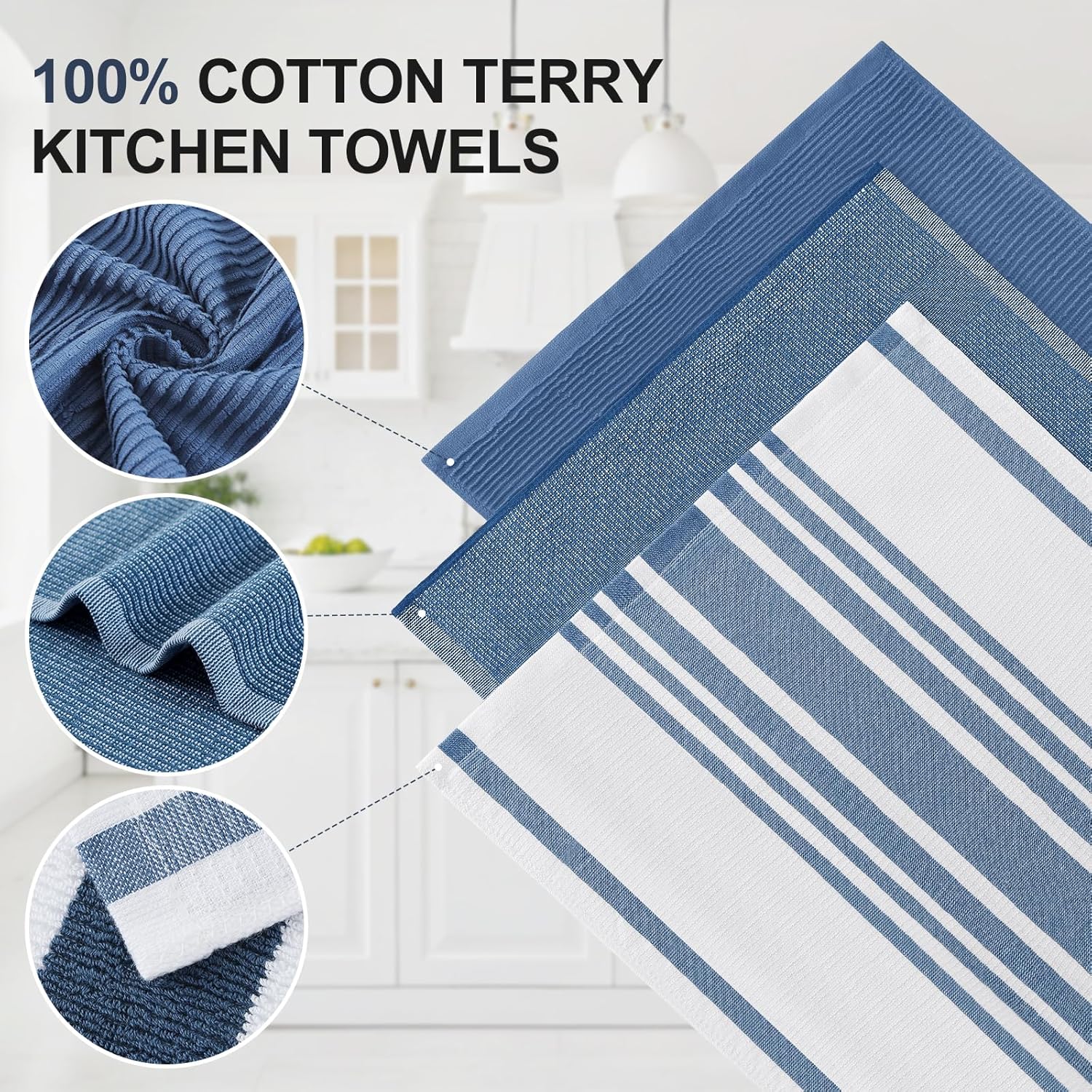 Homaxy Premium Kitchen Towels(18”x 28”, 3 Pack), Large Cotton 380 GSM Kitchen Hand Towels, Soft and