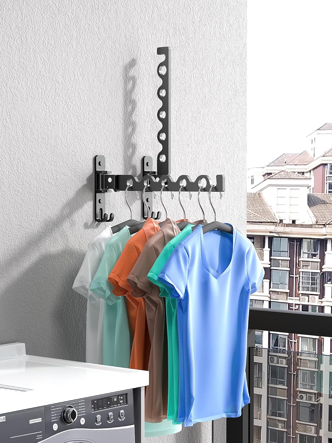 Dr.DJ Wall Hanger for Clothes, Coat Hanger Wall Mounted Matte Black Retractable Clothes Drying