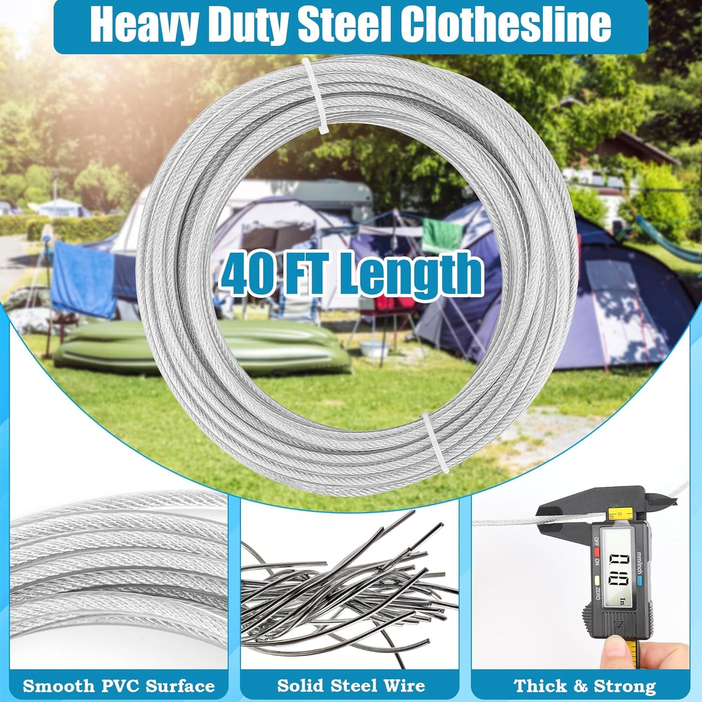 20FT/ 40FT Retractable Travel Clothesline, Adjustable Outdoor Clothesline Drying Clothes Line