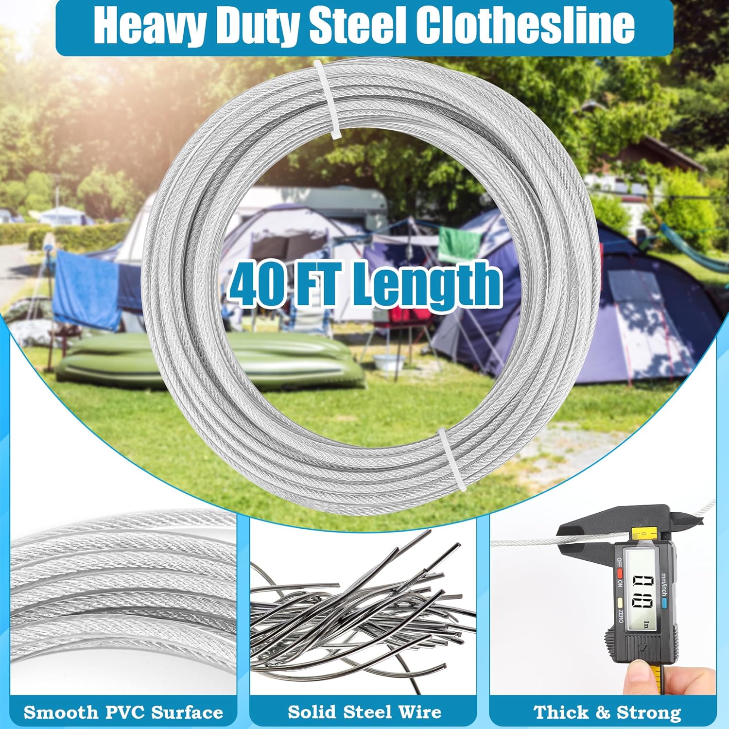 20FT/ 40FT Retractable Travel Clothesline, Adjustable Outdoor Clothesline Drying Clothes Line