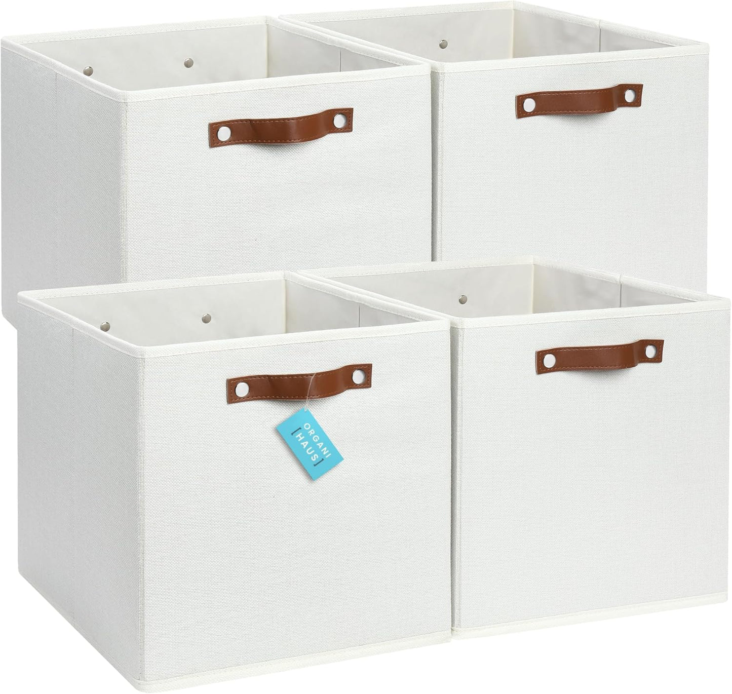 OrganiHaus 13x13 Cube Fabric Storage Bins Set of 4, Fabric Storage Cubes w/ Vegan Handles, 13 inch