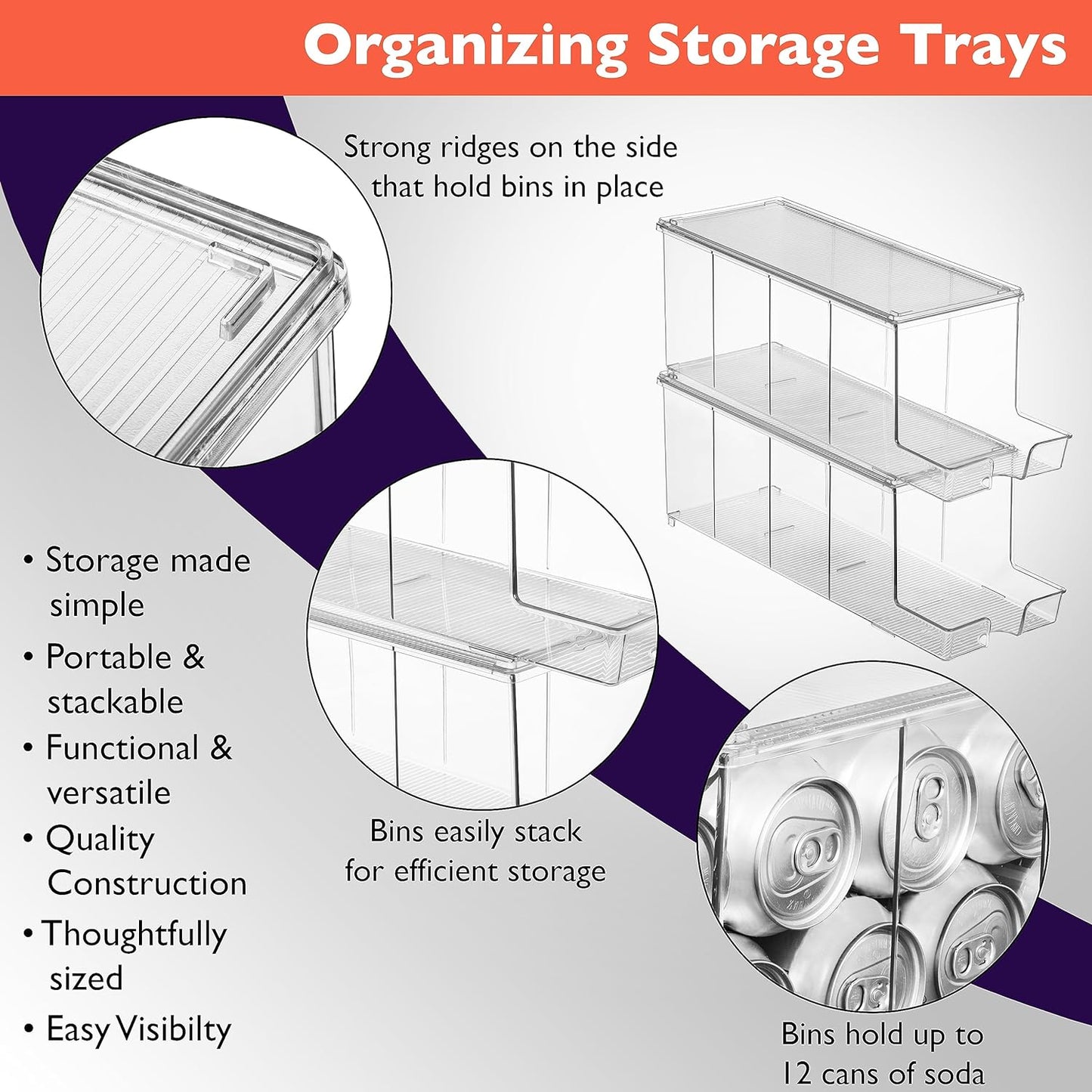 ClearSpace Soda Can Organizer & Soda Can Dispenser for Refrigerator - Fridge Organizer & Stackable