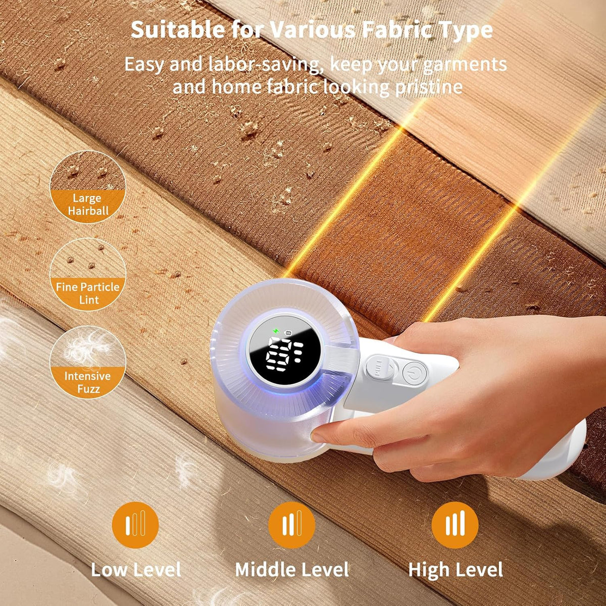 coldSky Electric Fabric Shaver & Lint Remover, Rechargeable Portable 3-Speed LED Digital Display