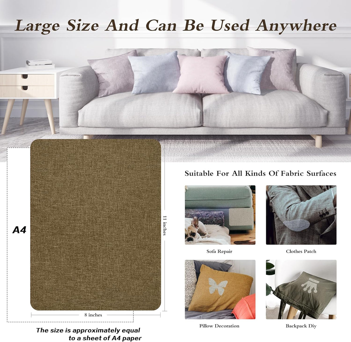 Fine Linen Fabric Patches, Self-Adhesive, 8x11 inch Extra Size, Multi Color, for Sofa and Clothes