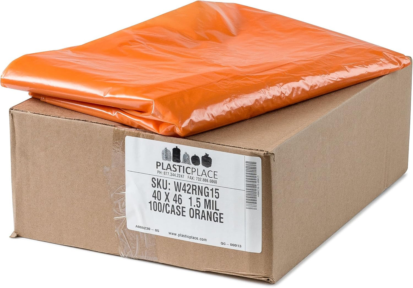 Plasticplace 40-45 Gallon Trash Bags │ 1.5 Mil │ Orange Heavy Duty Garbage Can Liners │ 40” x 46”