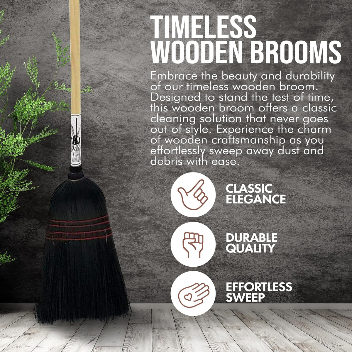 Handmade Amish Corn Broom with Wooden Handle – 57" Heavy Duty Broom for Courtyard, Lobby & Market