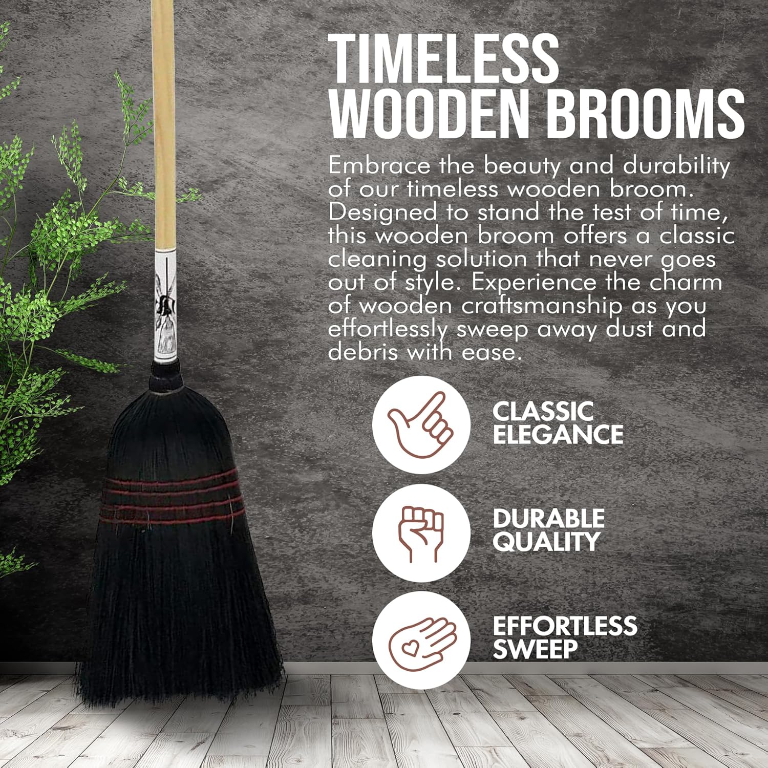 Handmade Amish Corn Broom with Wooden Handle – 57" Heavy Duty Broom for Courtyard, Lobby & Market