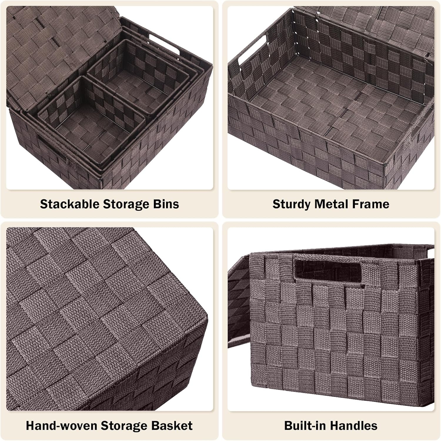 Storage Bins Baskets for Organizing with Lids, Storage Baskets for Shelves Stackable Woven Basket