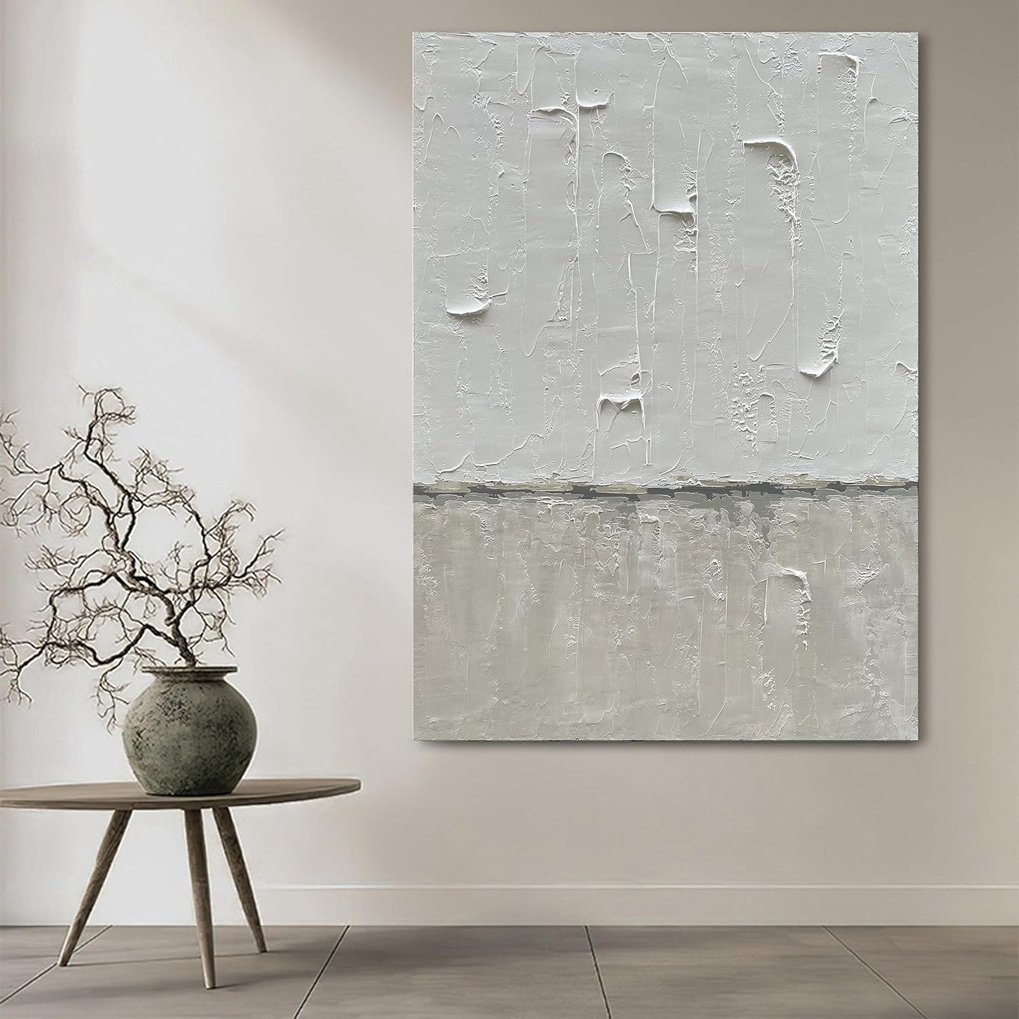 NANKAI Hand Painted Grey and White art Canvas Paintings Minimalist Abstract Oil Painting Wall Art