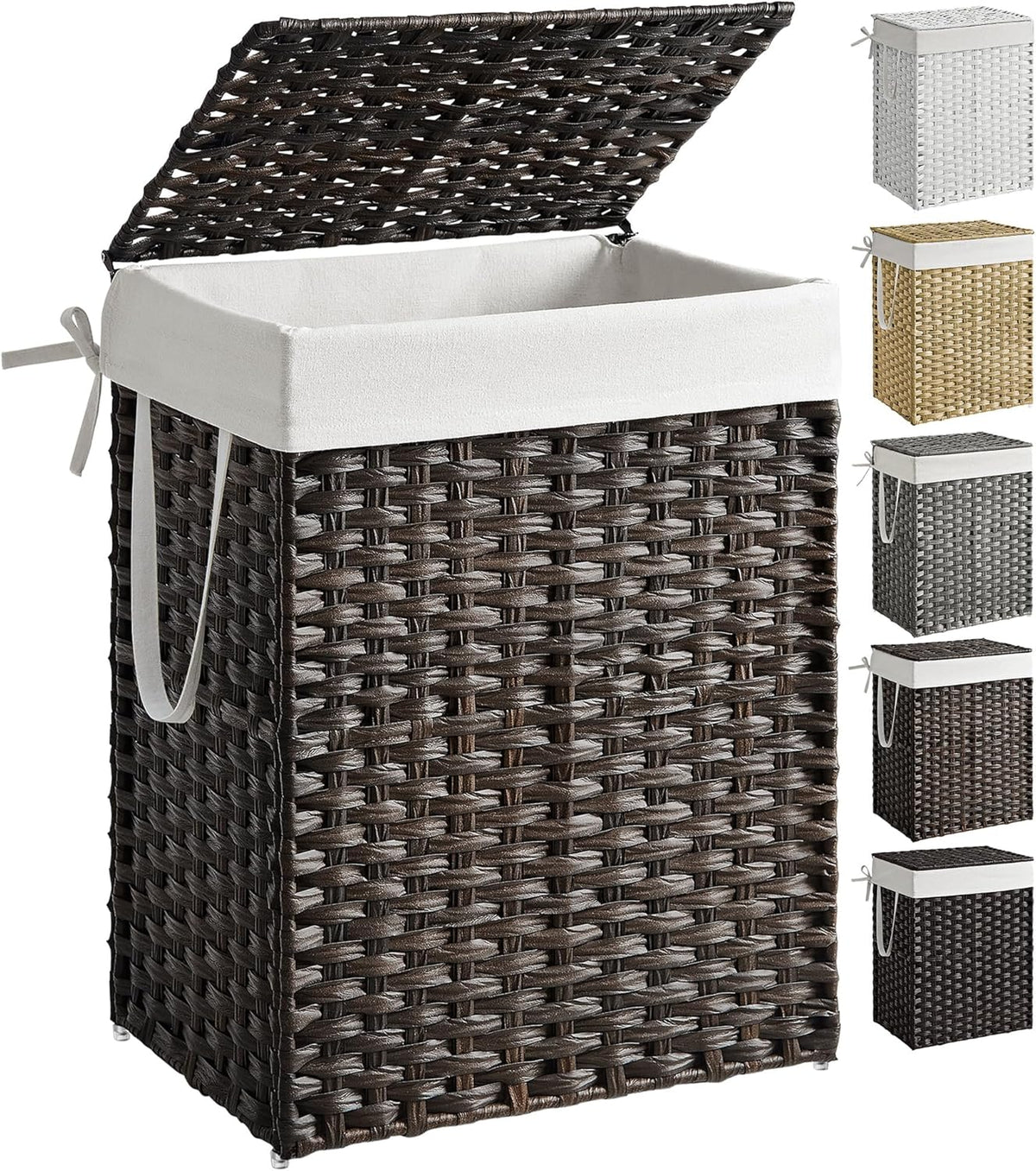 SONGMICS Laundry Hamper with Lid, 23.8 Gallon (90 L) Synthetic Rattan Clothes Laundry Basket with