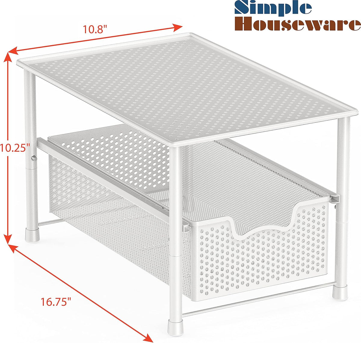 Simple Houseware Stackable Under Sink Cabinet Sliding Basket Organizer Drawer, White