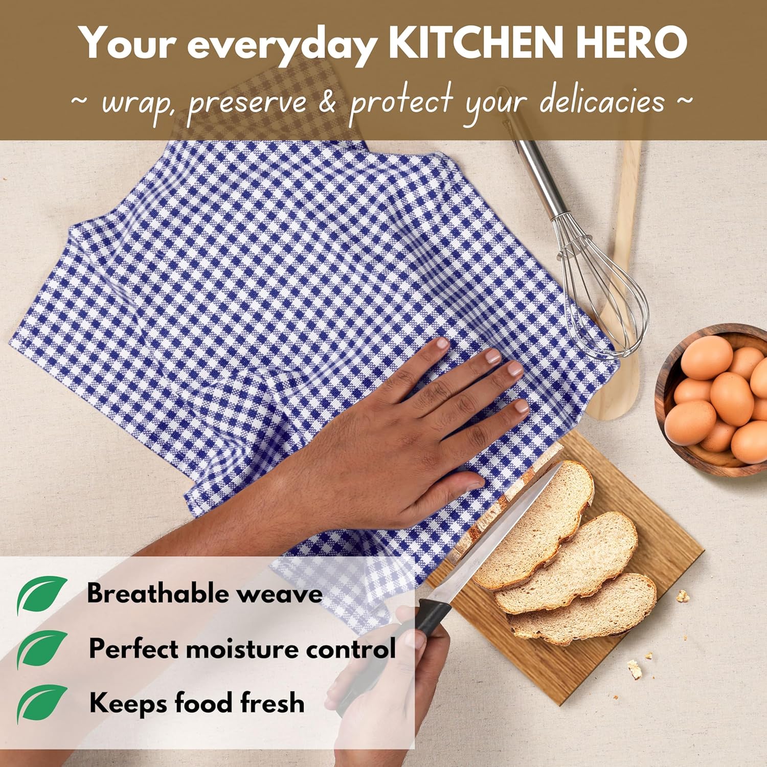 Native Fab Gingham Dish Towels 16x26 inches Set of 4 - Absorbent Washable Dishcloths, Dish Towels