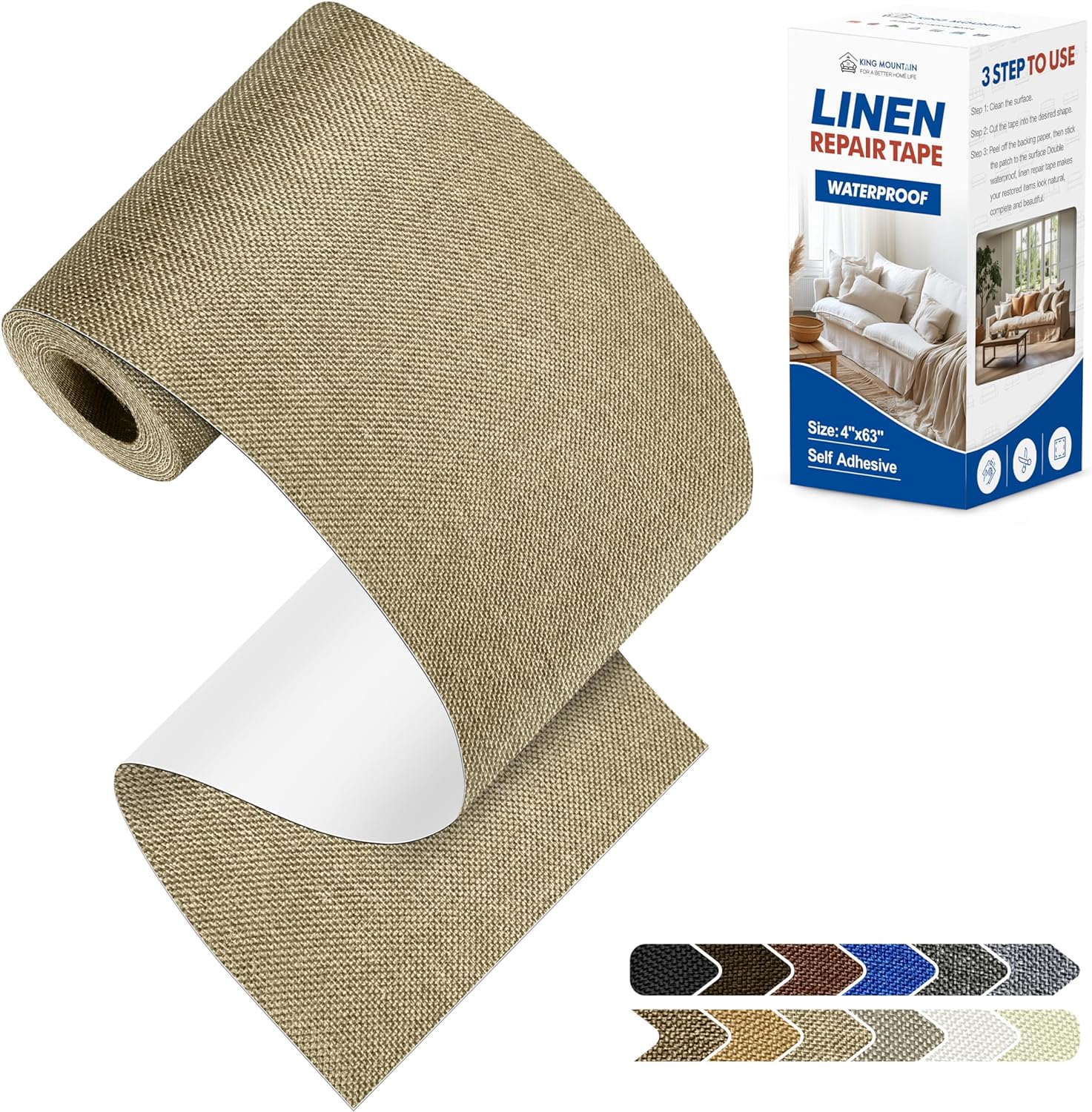 KING MOUNTAIN Linen Repair Patches, Self-Adhesive Fabric Patches, 4 X 63 inch Extra Size, Multi