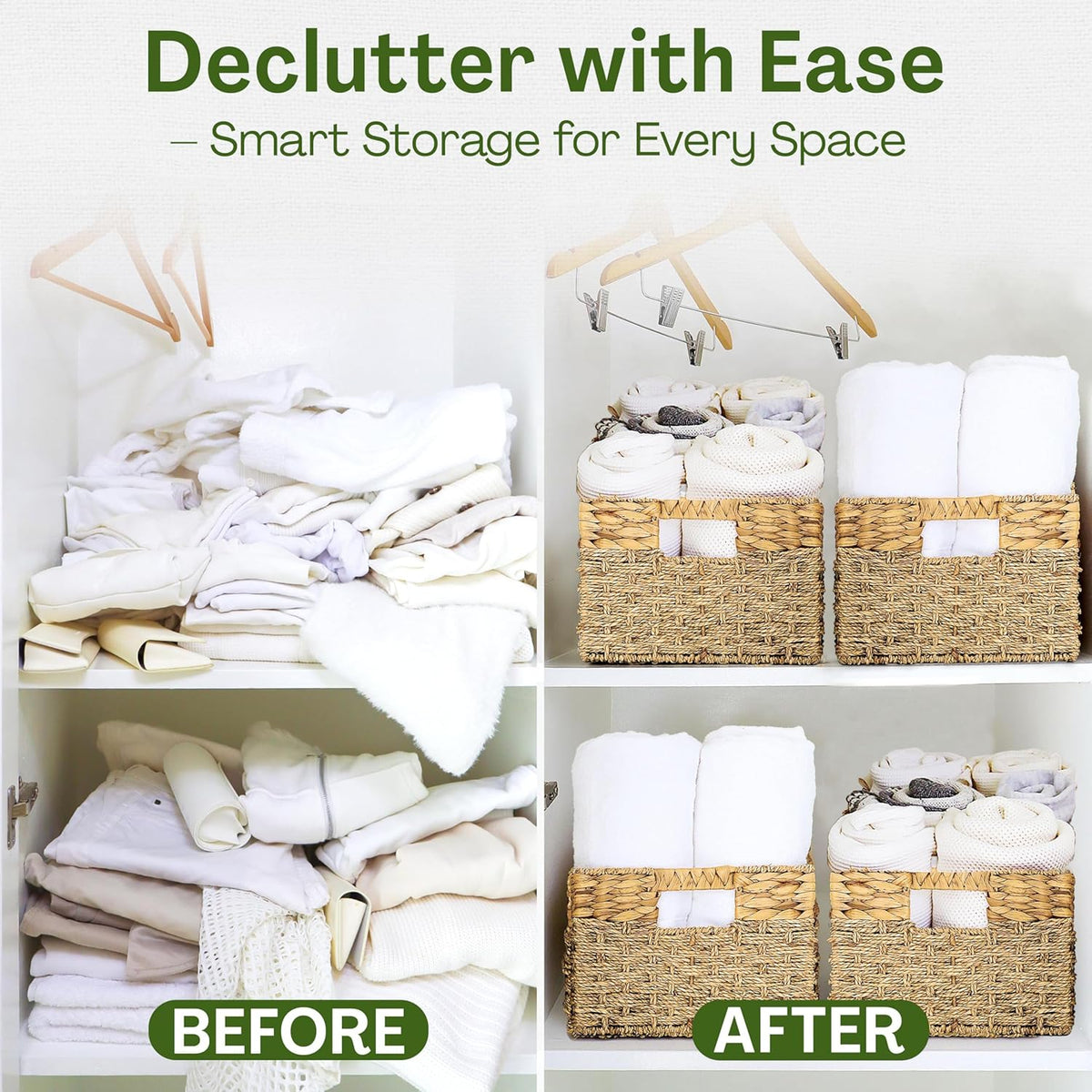 Large Wicker Storage Basket with handles, Natural, Woven, Seagrass and Hyacinth Organizing Baskets