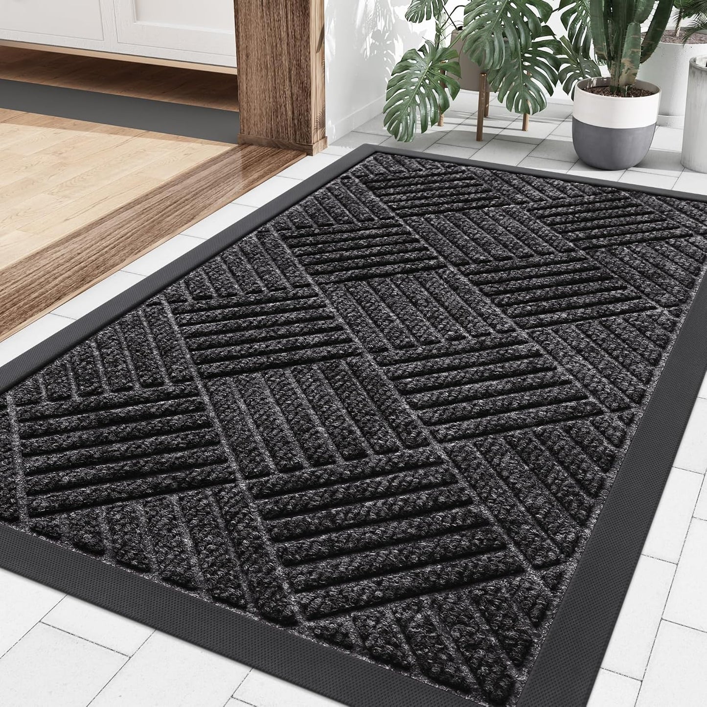 Smiry Front Door Mat Outside Entrance, Heavy Duty Outdoor Indoor Natural Rubber Doormat, Non Slip