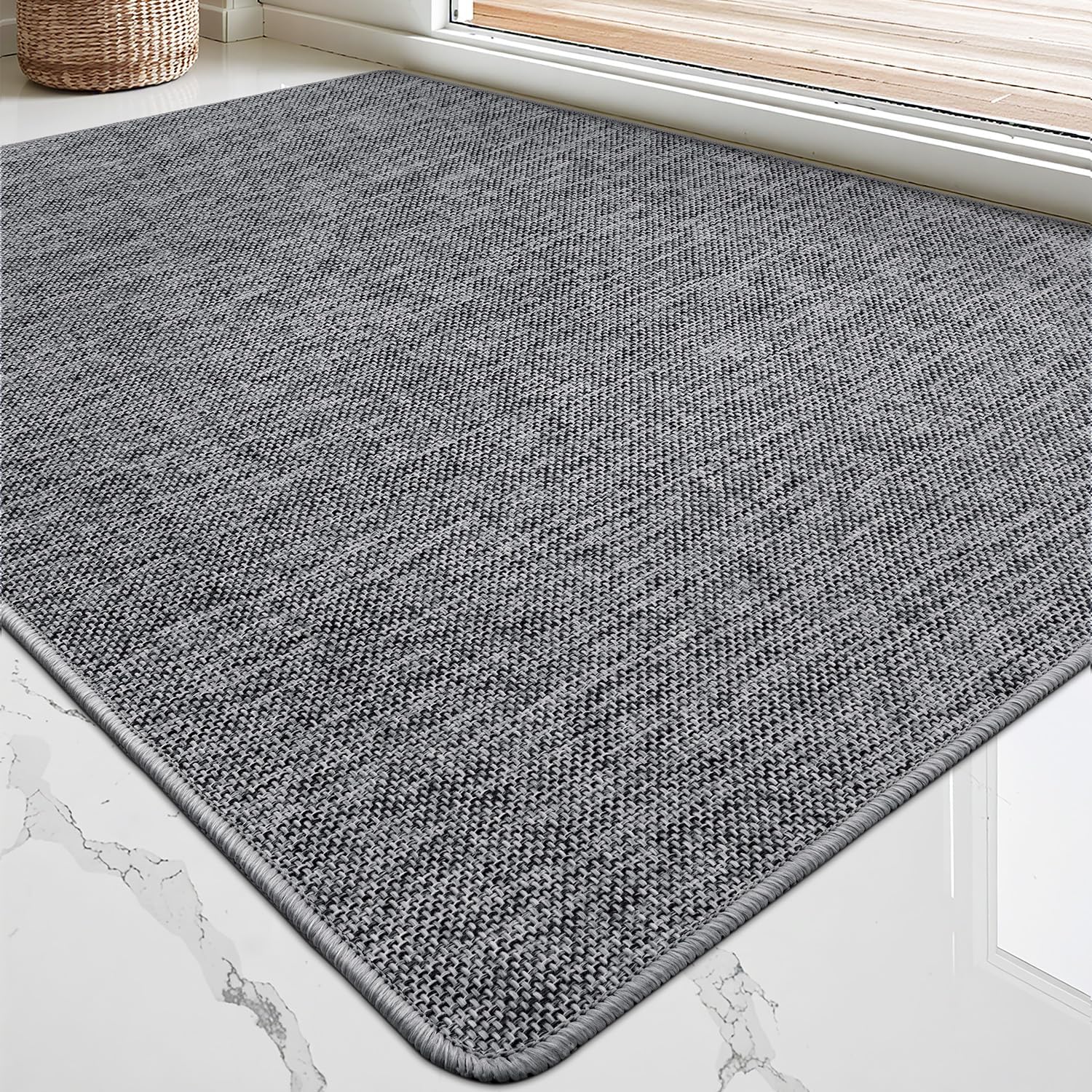 LUMI Ultra Thin Door Mat for Entryway, Low Profile Non Slip Rubber Backing Indoor Doormat, Easy