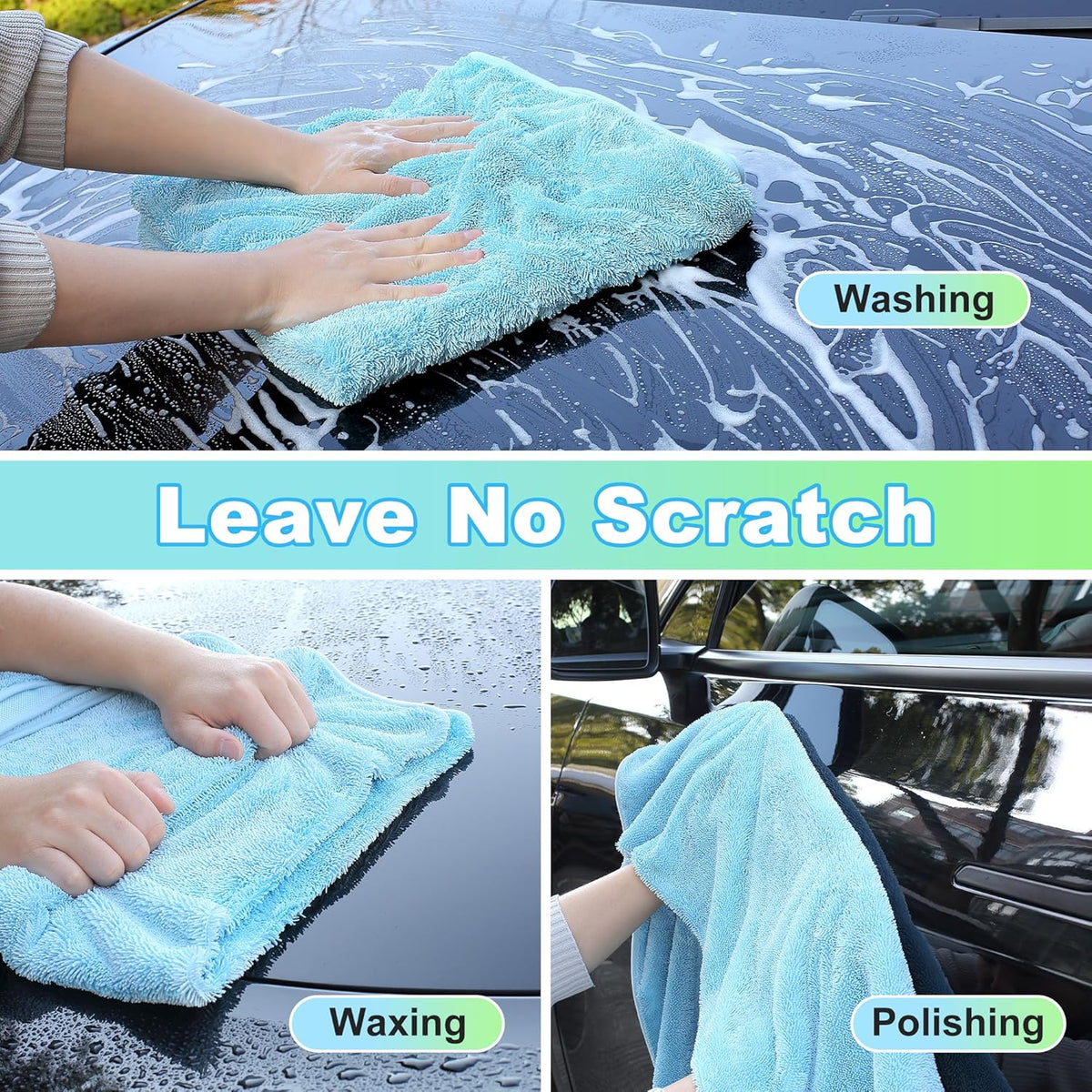 JOYMOOP Microfiber Towels for Cars, 2 Pack 35.4" x 23.6" Car Drying Towel, Blue Reusable Car Towel