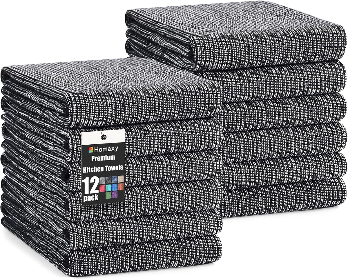 Homaxy Premium Kitchen Towels(18”x 28”, 12 Pack), Large Cotton Kitchen Hand Towels, Flat and Terry