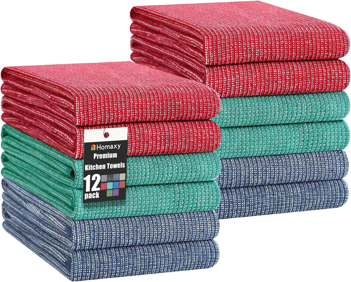 Homaxy Premium Kitchen Towels(18”x 28”, 12 Pack), Large Cotton Kitchen Hand Towels, Flat and Terry