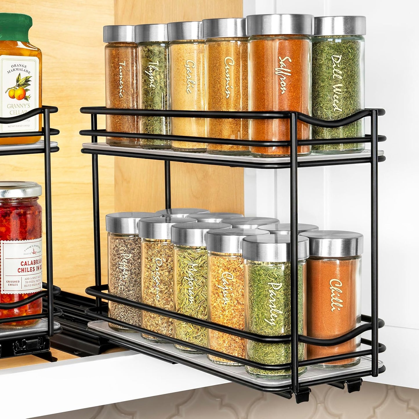 LYNK PROFESSIONAL® Pull Out Spice Rack Organizer for Inside Kitchen Cabinets - 4-1/4 inch Wide