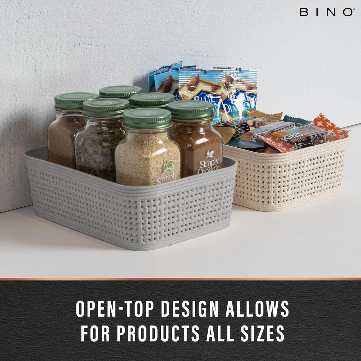 BINO | Woven Plastic Basket | XS (Natural Grey), 5-Pack | THE JUTE COLLECTION | Home Organization