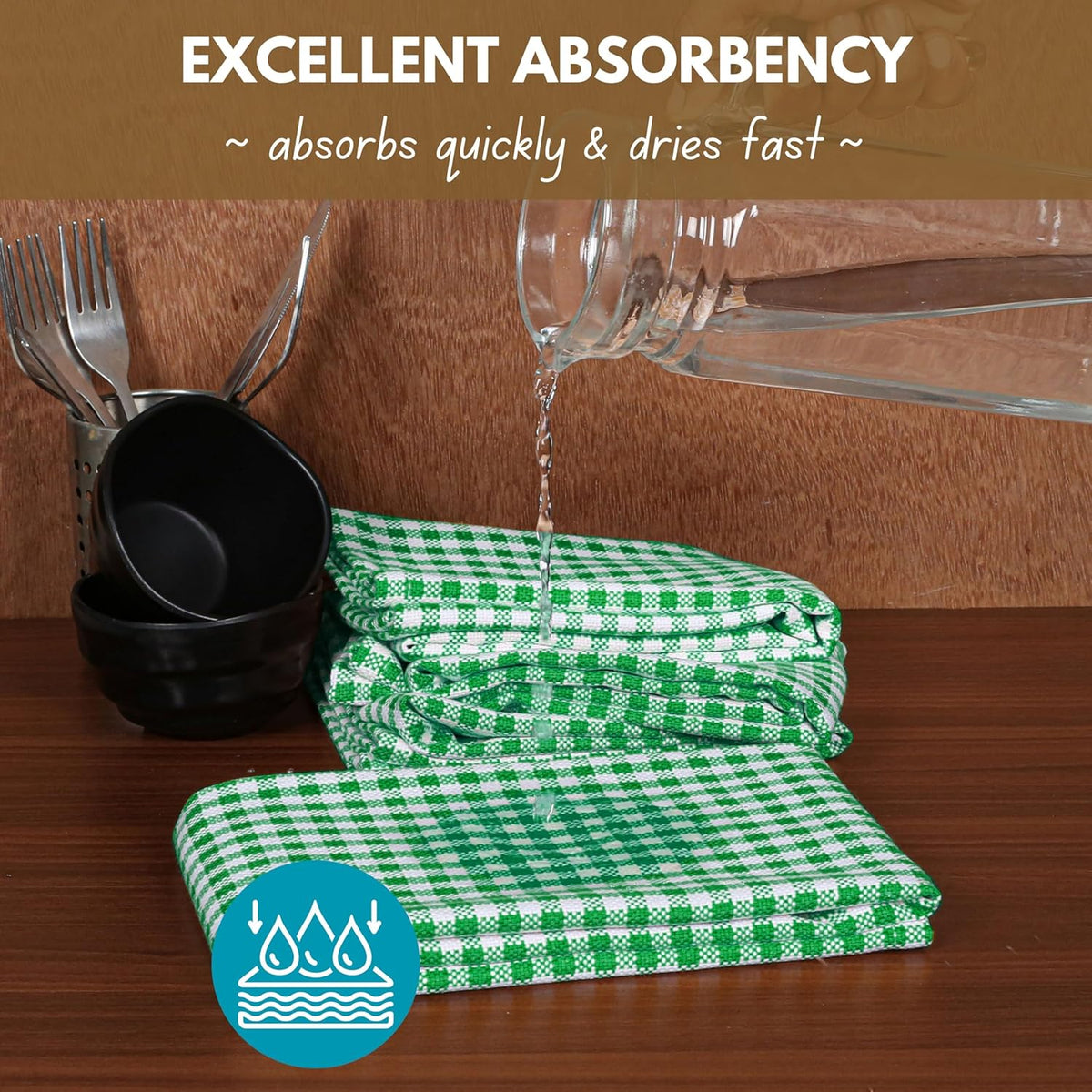 Native Fab Kitchen Dish Towels 16x26 inches Set of 4 Gingham Mini Check- 100% Cotton Dish Cloths