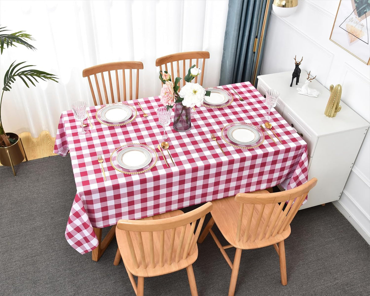 Waterproof Checkered Tablecloth Fabric - Rectangle 58x84 Inch Valentines Table Cloth for