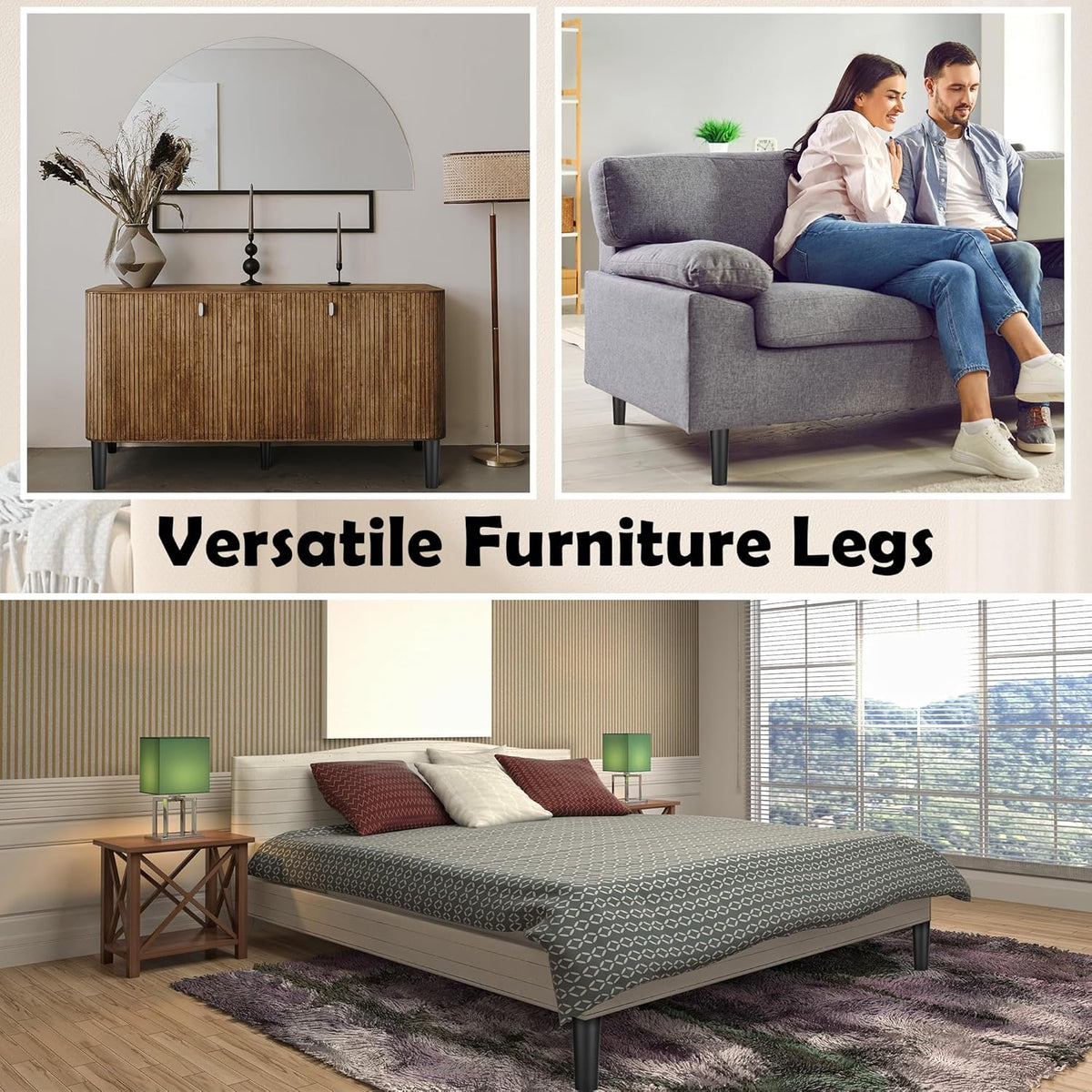 TURSTIN 8 Pack 8 Inch Plastic Furniture Legs with M8 T-Nuts Screws Tapered Sofa Couch and Chair