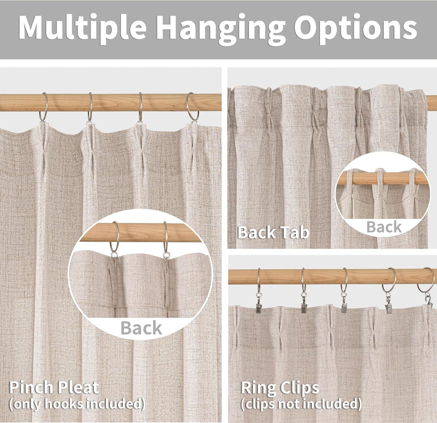 YoungsTex Short Natural Linen Curtains 45 Inch Length 2 Panels Pinch Pleated Light Filtering