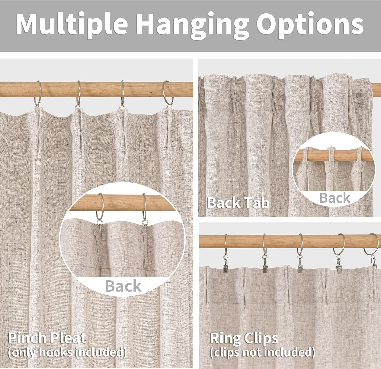 YoungsTex Natural Linen Curtains 63 Inch Length 2 Panels - Light Filtering Semi Sheer Window Drapes