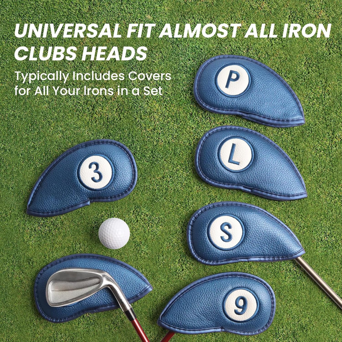 FINGER TEN Golf Club Covers for Irons Magnetic Value 11 Pack, Synthetic Leather Deluxe Head Cover