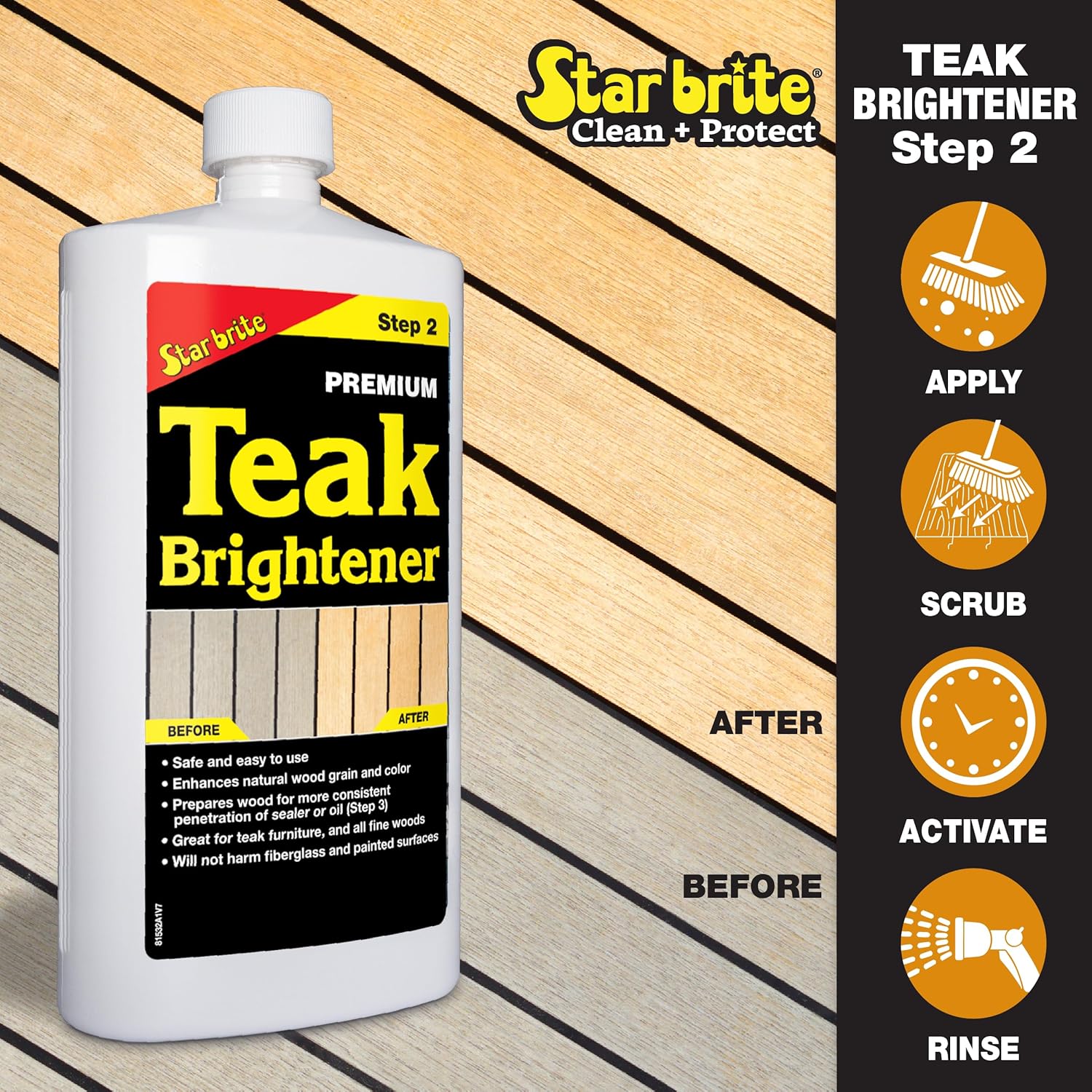 STAR BRITE Teak Kit - Restore Decks, Patio, Outdoor Furniture, Boats & Fine Wood - Marine Grade