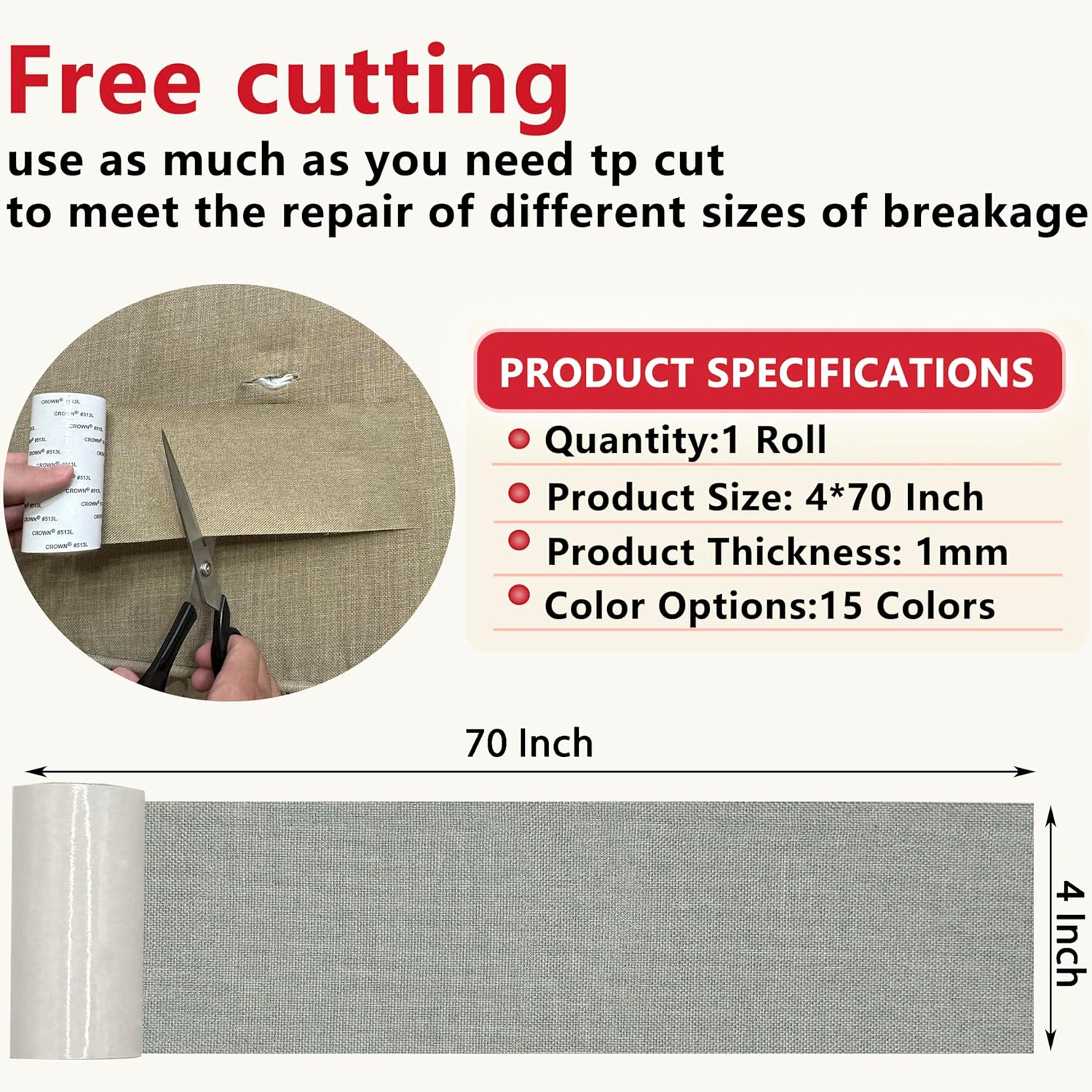 Linen Repair Tape 4x70 Inch Self-Adhesive Couch Patch Repair Fabric Patch for